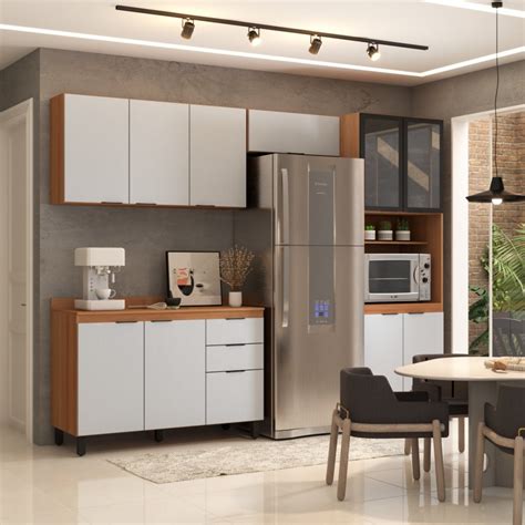 Cozinha Completa Torino 11 Portas 2 Gavetas Amêndola Touch Nude Prime
