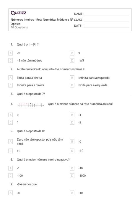 Padrões Numéricos Imprimível 7ª Série Planilhas Quizizz