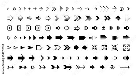 Pixel Bit Arrow Vector Set Collection Of Direction Arrows Isolated