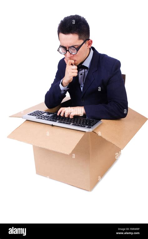 Funny Computer Geek Sitting In The Box Stock Photo Alamy