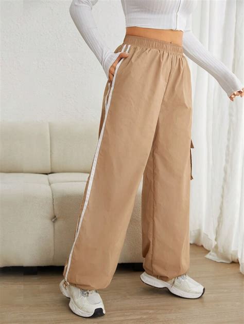 Shein Ezwear Contrast Tape Side Flap Pocket Side Cargo Pants Shein Usa