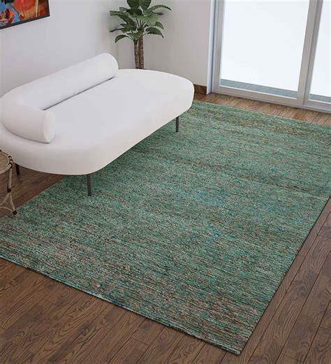 Buy Blue Jute Textured Solids X Feet Hand Woven Carpet At Off