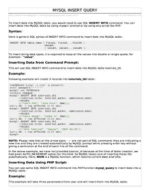 Fillable Online Mysql Insert Query Fax Email Print Pdffiller