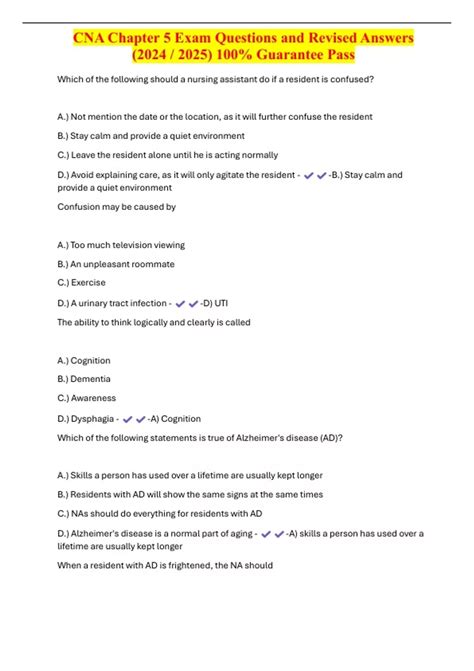 CNA Chapter 5 Exam Questions and Revised Answers (2024 / 2025) 100%