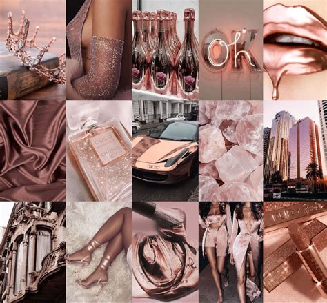 100 Pcs Rose Gold Aesthetic Wall Collage Rose Aesthetic Wall Collage