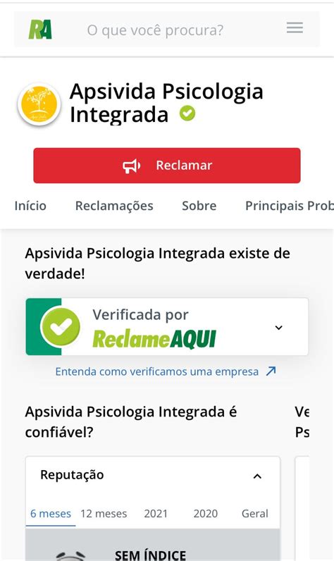 Apsivida Psicologia Integrada Conquista O Selo Ra Verificada E