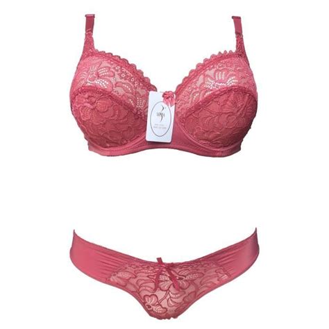 Ensemble lingerie femme 90D dentelle rose foncé soutien gorge et