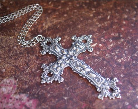 Silver Cross Necklace Silver Cross Jewelry GORGEOUS DETAILED | Etsy