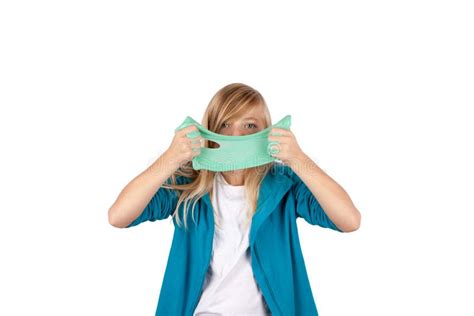 Cute Girl Playing With Slime Looks Like Gunk Stock Photo Image Of