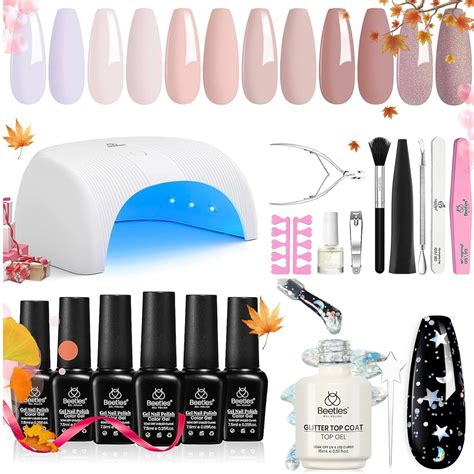Amazon Beetles Gel Nail Polish Kit With Led Light Base Gel Top Coat Colors Nude Neutral