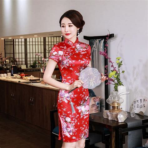 Sheng Coco Xl Flores Vermelhas Cheongsam Chin S Vestidos Curtos