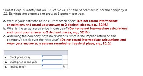 Solved Sunset Corp Currently Has An EPS Of 2 24 And The Chegg