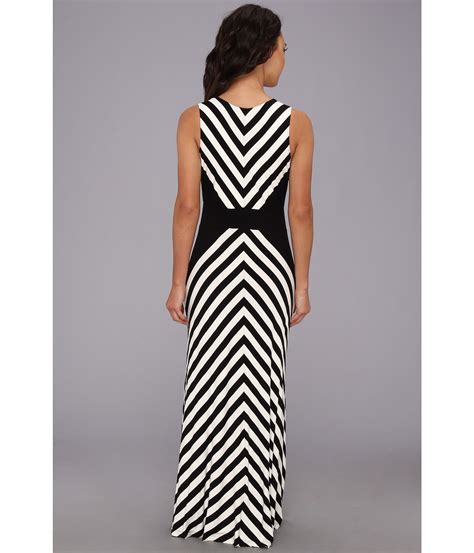 Calvin Klein Mitered Striped Maxi Dress In Black White Black Lyst