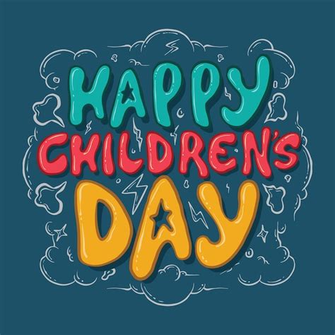 Premium Vector | Lettering happy childrens day vector calligraphy ...