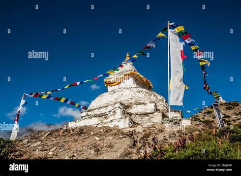 Nepal Island Peak Trek At The Buddhist Chorten Stupa Above The Sherpa