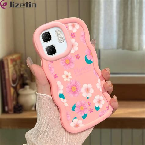 Jizetin For Infinix Smart Hot I Back Cover Pink White Flowers Macaron Bright Color Wavy
