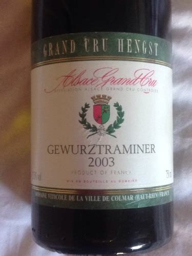 Domaine Viticole De La Ville De Colmar Gew Rztraminer Alsace Grand