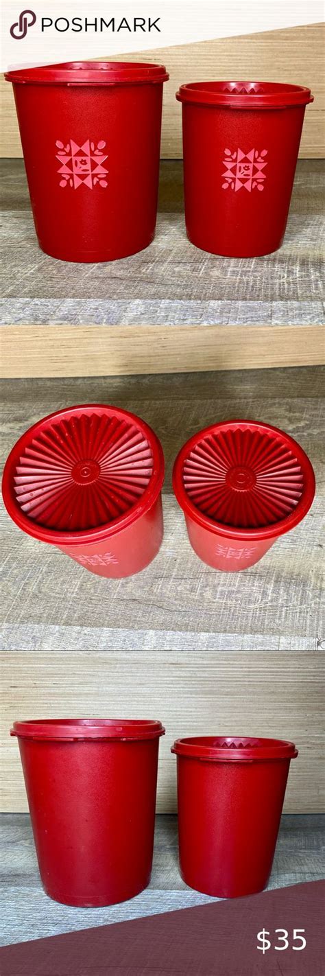 Red Tupperware Canisters Set Of 2 809 811 With Servalier Lids Rare