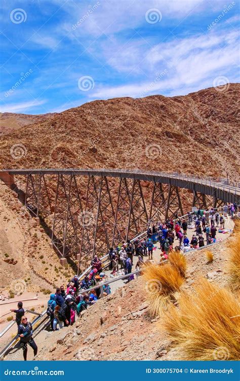 Tourists Admiring The La Polvorilla Viaduct Which Is Crossed By The