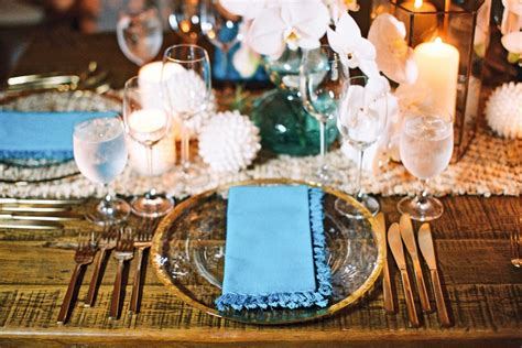 Reception Décor Photos Gold Rimmed Charger With Blue Napkin Inside Weddings