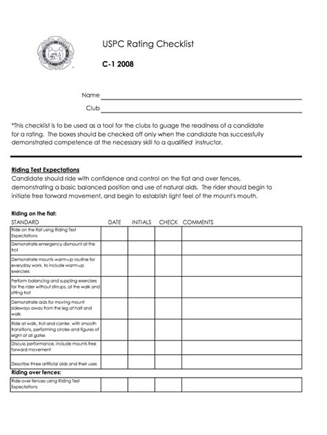 Fillable Online Bathponyclub Uspc Rating Checklist Fax Email Print