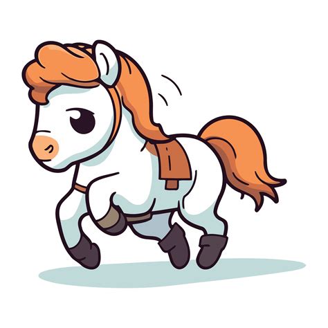 Cute Cartoon Pony Running Vector Illustration Isolated On White