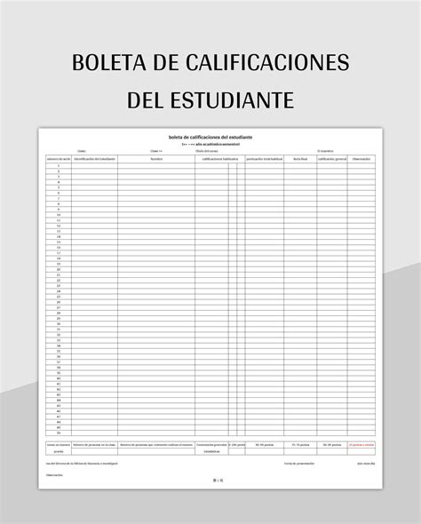 Plantilla De Excel Boleta De Calificaciones Del Estudiante Y Hoja De