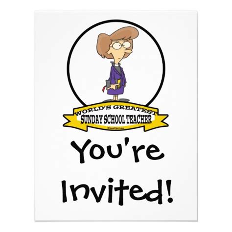 Worlds Greatest Sunday School Teacher Cartoon 425x55 Paper Invitation