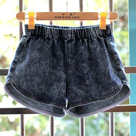 Buy Women Elastic Waist Denim Shorts Women Ladies Plus