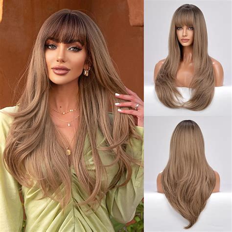 Amazon Blonde Unicorn Ombre Brown Wig With Bangs Long Wavy Brown