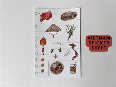 Vietnam Sticker Sheet Vietnam Food And Culture Country Stickers