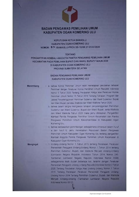 Pdf Badan Pengawas Pemilihan Umum Republik Indonesia Sk