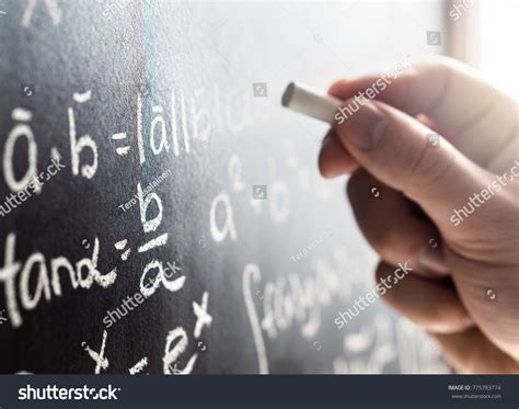 Teacher Writing Blackboard Chalk Student Chalkboard Stock Photo ...