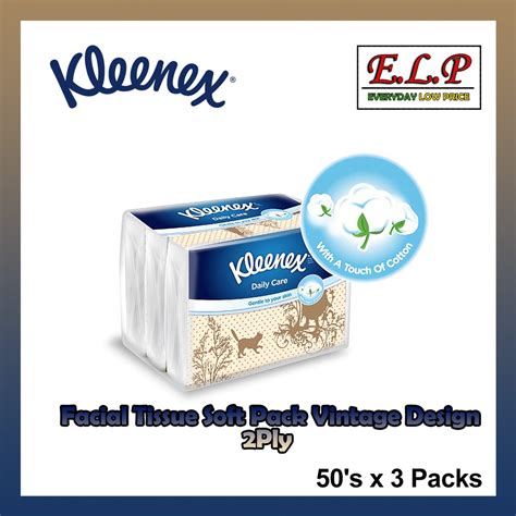 Kleenex Facial Tissue Soft Pack Vintage Design 2 PLY 50 S X 3 Packs