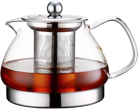 Toyo Hofu Clear Glass Teapot With Stainless Steel Infuser And Lid For Loose Leaf