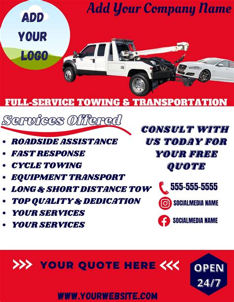 Tow Truck Flyer, Towing Truck Promo, Towing Template, Tow Truck