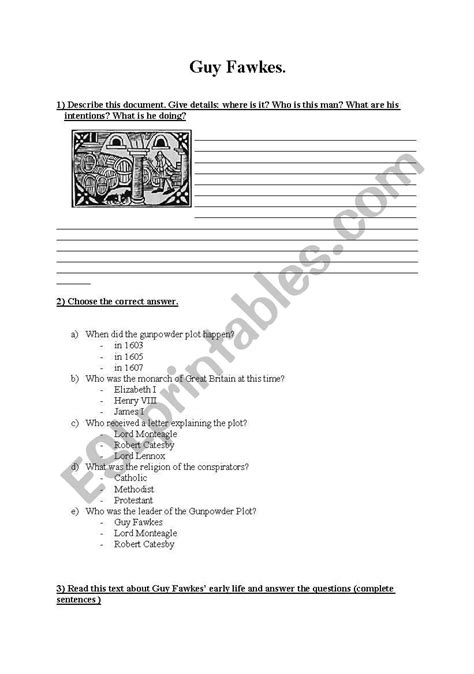 Guy Fawkes Esl Worksheet By Fareelsa