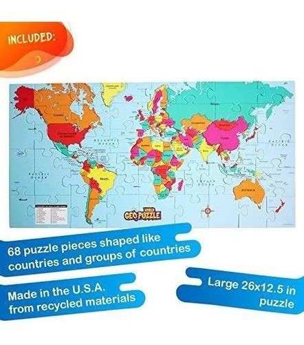 Geopuzzle World Rompecabezas De Geografia Educativa 68 Pi Envío Gratis