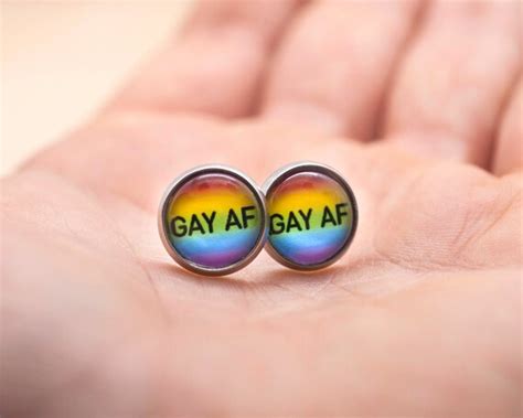 LGBTQ Pride Earrings Gay AF Stud Or Hanging Rainbow Etsy