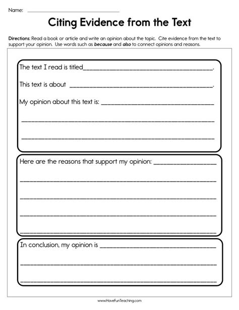 Free Citing Evidence Worksheets