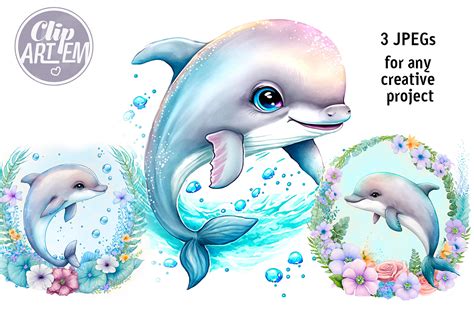 Dolphins Wall Art Kids Decor 3JPEGs Set Graphic by clipArtem · Creative ...