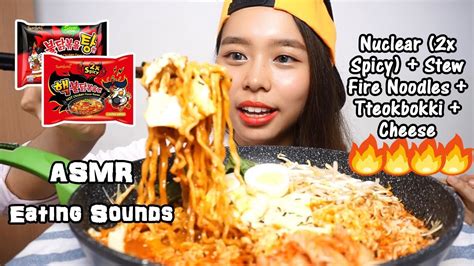 Asmr Cheesy Spicy Fire Noodles Tteokbokki Rice Cakes Eating