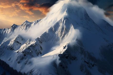 Premium AI Image Majestic Mountain Range Serves As A Backdrop To Snow