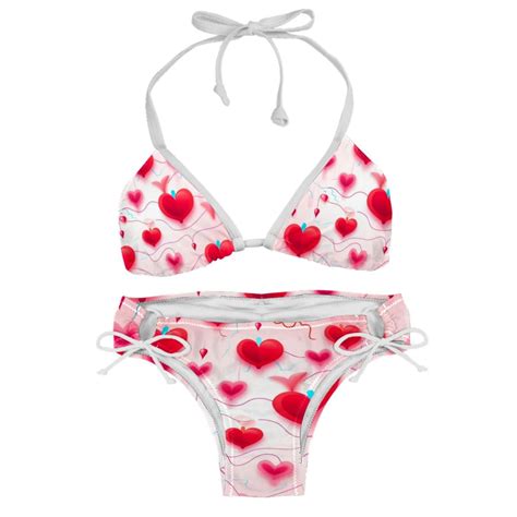 Valentine S Day Love ECG Detachable Sponge Adjustable Strap Bikini Set