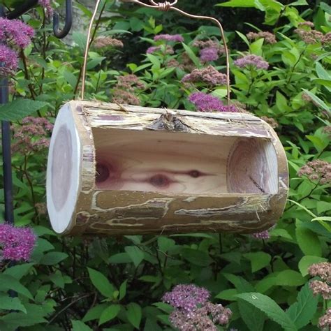 Cedar Log Bird Feeder Handmade From Reclaimed Tree Branch