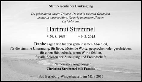 Traueranzeigen Von Hartmut Stremmel Trauer In NRW De