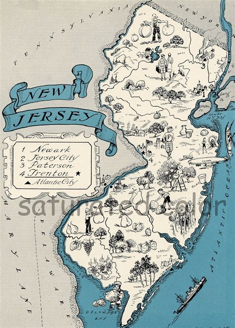 New Jersey Map Vintage Map Art High Res by SaturatedColor