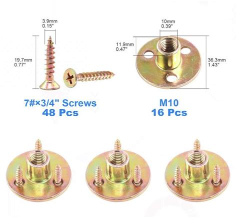 5 16 3 8 M6 M8 M10 M12 Steel Round Base T Nut Three Brad Hole Furniture