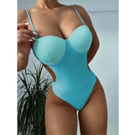 Maillot De Bain Femmes One Piece Steel Bracket Solid Bikini Push Up Pad