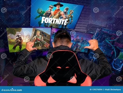 Ukraine, Cherkassy - January 13, 2019: Teenager Gamer Playing Fortnite Video Game, Fortnite Is A ...